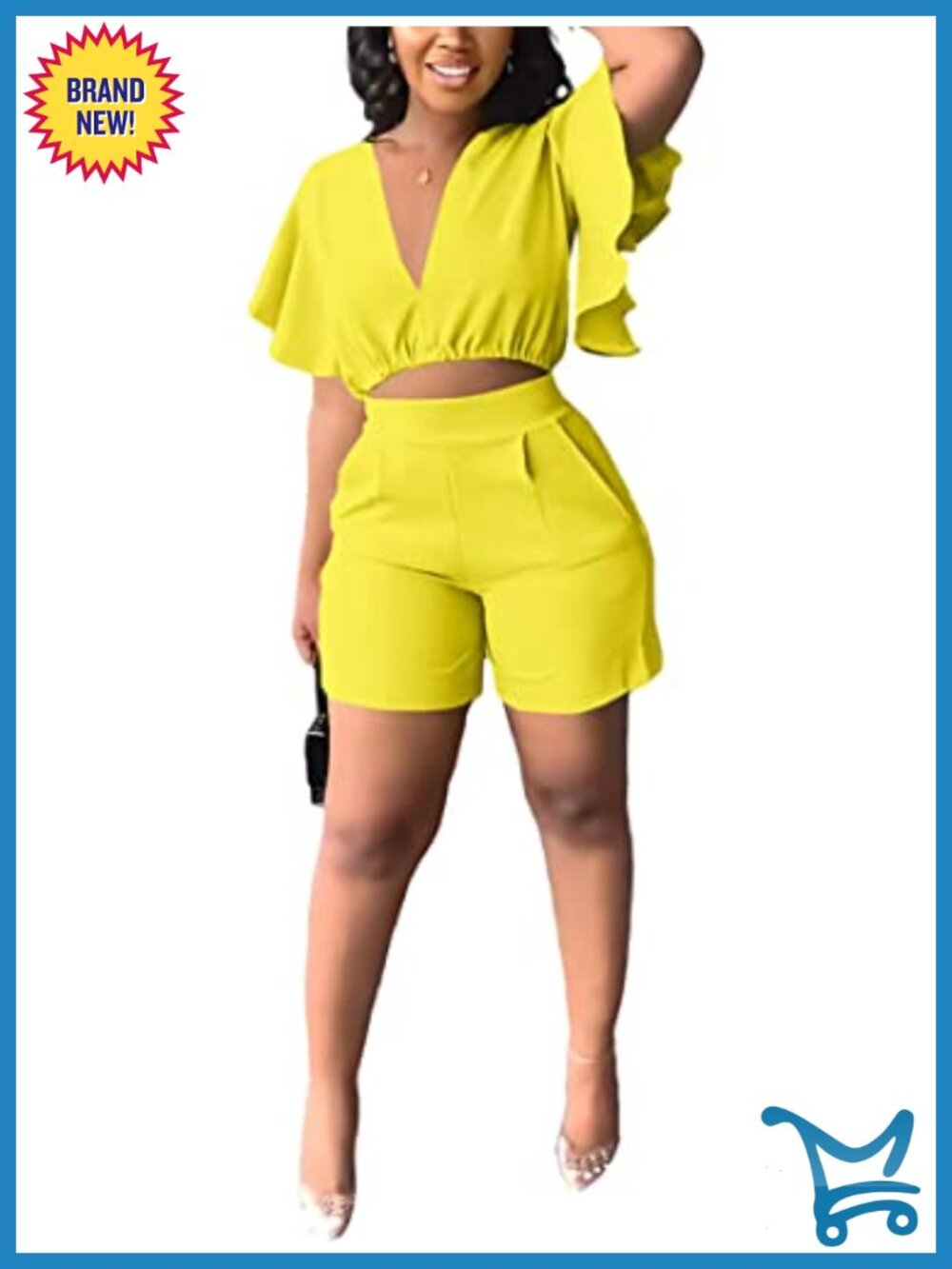 Women's 2 Piece Crop Top & Short Set Cap Sleeve Vacation Outfit